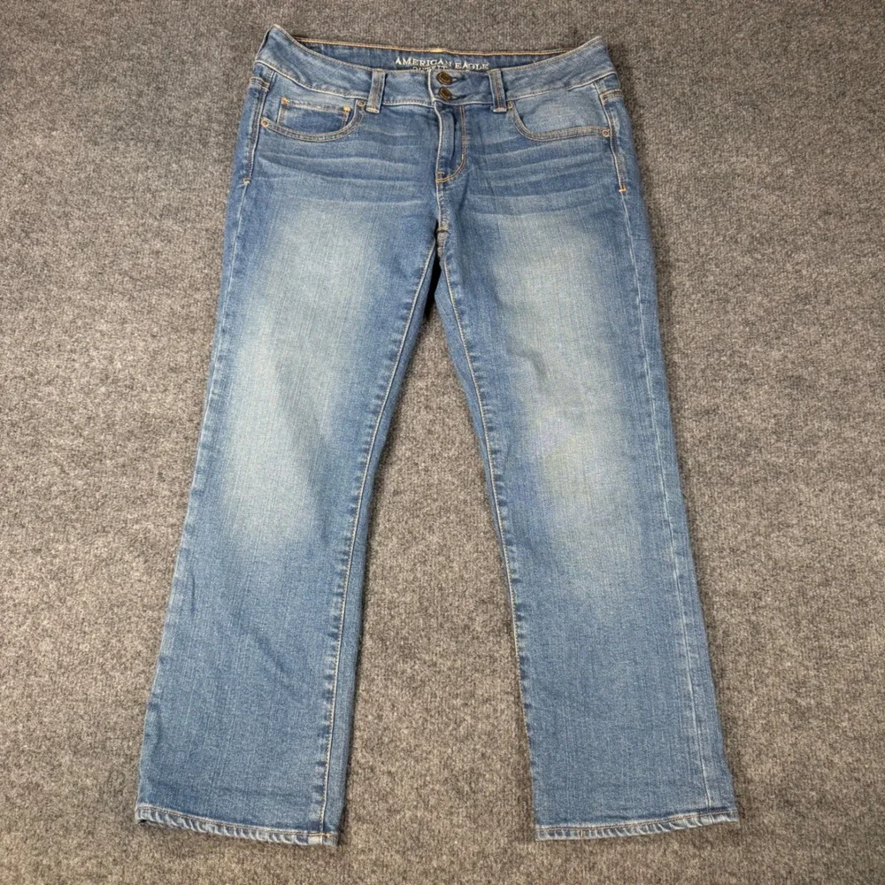 American Eagle Artist Crop Stretch Jeans 10 Medium Wash Mid Rise Cropped Womens